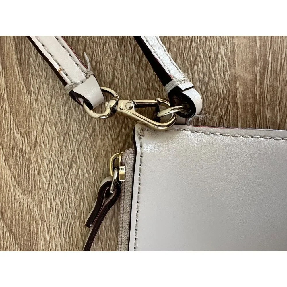Kate Spade New York Cream Leather Zip Clutch Wristlet Wallet Pouch